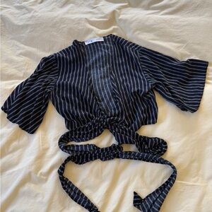 Striped Black Wrap Top